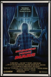 8a451 INVADERS FROM MARS 1sh 1986 Tobe Hooper, art by Mahon, he knows they're here, R-rated!