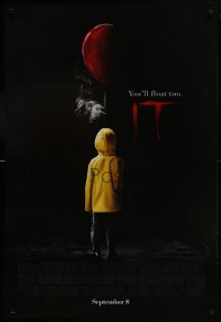 8a453 IT advance DS 1sh 2017 creepy image of Pennywise handing child balloon, you'll float too!