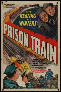 8a674 PRISON TRAIN 1sh 1938 Fred Keating, art of car chasing train & cops fighting convicts!