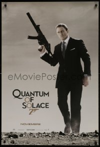 8a682 QUANTUM OF SOLACE int'l Spanish language teaser DS 1sh 2008 Craig as Bond w/ UMP submachine gun!
