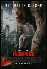 8a696 RAMPAGE advance DS 1sh 2018 Dwayne Johnson with ape, big meets bigger, based on the video game!