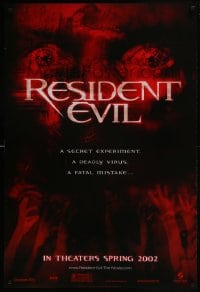 8a714 RESIDENT EVIL teaser DS 1sh 2002 Paul W.S. Anderson, Milla Jovovich, Michelle Rodriguez, zombies!