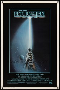 8a717 RETURN OF THE JEDI 1sh 1983 George Lucas, art of hands holding lightsaber by Tim Reamer!
