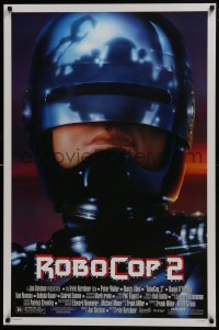 8a734 ROBOCOP 2 1sh 1990 great close up of cyborg policeman Peter Weller, sci-fi sequel!