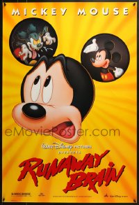 8a748 RUNAWAY BRAIN DS 1sh 1995 Disney, great huge Mickey Mouse Jekyll & Hyde cartoon image!