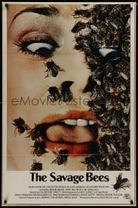 8a751 SAVAGE BEES 1sh 1976 terrifying horror image of bees crawling on girl's face!
