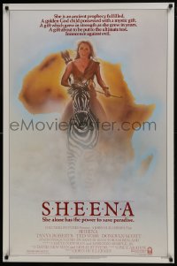 8a769 SHEENA 1sh 1984 sexy Tanya Roberts with bow & arrows riding zebra in Africa!