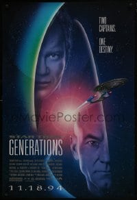 8a841 STAR TREK: GENERATIONS advance 1sh 1994 Stewart as Picard & Shatner as Kirk, two captains!