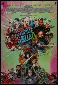 8a863 SUICIDE SQUAD advance DS 1sh 2016 Smith, Leto as the Joker, Robbie, Kinnaman, cool art!