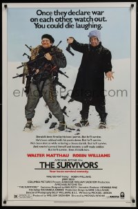8a869 SURVIVORS 1sh 1983 wacky image of Walter Matthau & Robin Williams loaded down with guns!