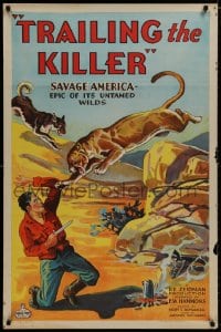 8a918 TRAILING THE KILLER style B 1sh 1932 art of dog saving man from mountain lion!