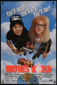 8a958 WAYNE'S WORLD 1sh 1991 Mike Myers, Dana Carvey, one world, one party, excellent!