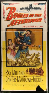 8b655 BUGLES IN THE AFTERNOON 3sh 1952 Ray Milland, Helena Carter, cool art of western battle!