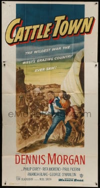 8b664 CATTLE TOWN 3sh 1952 the wildest war the West's grazing country ever saw, cool art!