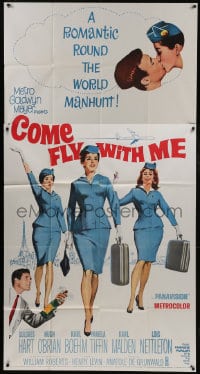 8b671 COME FLY WITH ME 3sh 1963 sexy airline hostesses daydreaming of men, round the world manhunt!