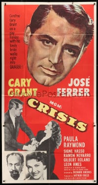 8b681 CRISIS 3sh 1950 great huge headshot artwork of Cary Grant, plus Paula Raymond & Jose Ferrer!
