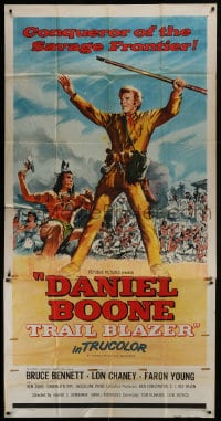 8b683 DANIEL BOONE TRAIL BLAZER 3sh 1956 art of Bruce Bennett, conqueror of the savage frontier!