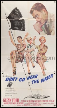 8b694 DON'T GO NEAR THE WATER 3sh 1957 Glenn Ford, different art of 3 sexy girls, two in uniform!