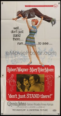 8b695 DON'T JUST STAND THERE 3sh 1968 wacky art of sexiest Barbara Rhoades throwing Robert Wagner!
