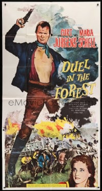 8b699 DUEL IN THE FOREST 3sh 1964 artwork of barechested Curt Jurgens, Maria Schell