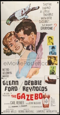 8b715 GAZEBO 3sh 1960 great romantic art of Glenn Ford w/pigeon on head & nuzzling Debbie Reynolds!
