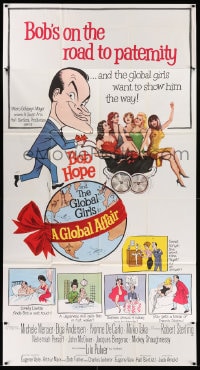 8b722 GLOBAL AFFAIR 3sh 1964 wacky cartoon art of Bob Hope with sexy girls in baby carriage!
