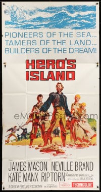 8b745 HERO'S ISLAND 3sh 1962 McCarthy art of James Mason, Neville Brand, Kate Manx & Rip Torn!