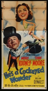 8b746 HE'S A COCKEYED WONDER 3sh 1950 wacky art of magician Mickey Rooney & pretty Terry Moore!