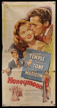 8b750 HONEYMOON 3sh 1947 great romantic art of newlyweds Shirley Temple & Guy Madison in Mexico!