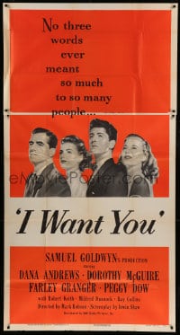 8b761 I WANT YOU style A 3sh 1951 Dana Andrews, Dorothy McGuire, Farley Granger, Peggy Dow