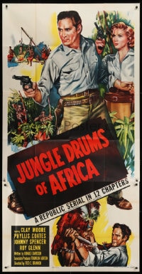 8b779 JUNGLE DRUMS OF AFRICA 3sh 1952 art of Clayton Moore w/gun & Phyllis Coates, Republic serial!
