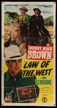 8b795 LAW OF THE WEST 3sh 1949 Johnny Mack Brown & Max Terhune stop crooked real estate agents!