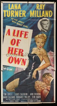 8b800 LIFE OF HER OWN 3sh 1950 full-length art of sexy Lana Turner as Lily James, plus Ray Milland!