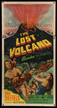 8b805 LOST VOLCANO 3sh 1950 Johnny Sheffield as Bomba the Jungle Boy, art of eruption, rare!