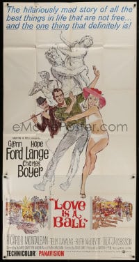 8b807 LOVE IS A BALL style A 3sh 1963 full-length art of Glenn Ford & Hope Lange in sexy bikini!