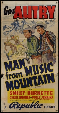 8b812 MAN FROM MUSIC MOUNTAIN 3sh R1945 great art of cowboys Gene Autry & Smiley Burnette, rare!