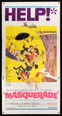 8b819 MASQUERADE 3sh 1965 Cliff Robertson, Marisa Mell, great wacky Jack Rickard artwork!