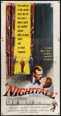 8b844 NIGHTFALL 3sh 1957 Jacques Tourneur noir, Aldo Ray, sexy Anne Bancroft is a pick-up girl!