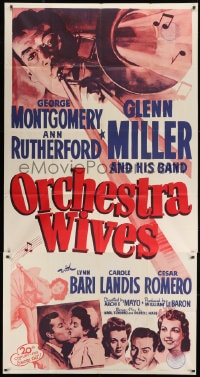 8b858 ORCHESTRA WIVES 3sh R1954 great close up of Glenn Miller playing trombone, sexy ladies!