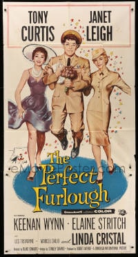 8b867 PERFECT FURLOUGH 3sh 1958 art of Tony Curtis in uniform between Janet Leigh & Linda Cristal!