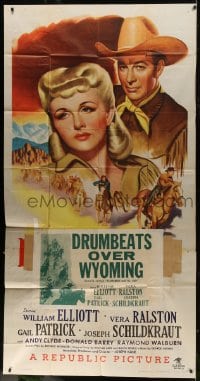 8b871 PLAINSMAN & THE LADY 3sh 1946 art of Bill Elliott & Vera Ralston, Dreambeats Over Wyoming!