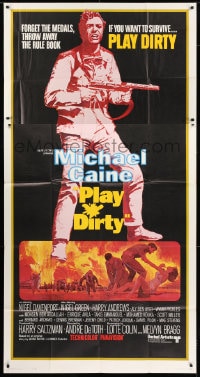 8b872 PLAY DIRTY int'l 3sh 1969 cool art of WWII soldier Michael Caine with machine gun!