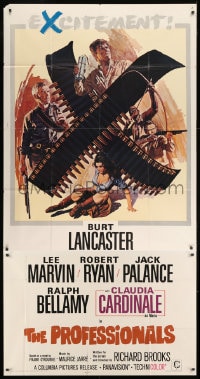 8b879 PROFESSIONALS 3sh 1966 Terpning art of Burt Lancaster, Lee Marvin & Claudia Cardinale!