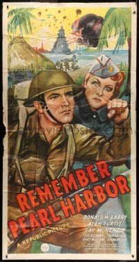 8b884 REMEMBER PEARL HARBOR 3sh 1942 art of soldier Don Red Barry & Fay McKenzie in World War II!