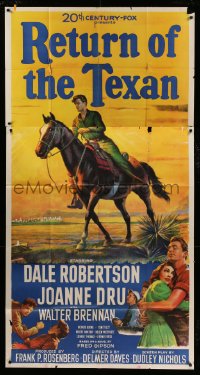 8b886 RETURN OF THE TEXAN 3sh 1952 art of Dale Robertson on horseback & holding Joanne Dru!