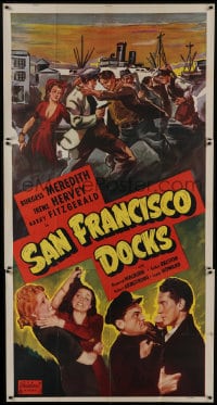8b897 SAN FRANCISCO DOCKS 3sh R1950 Burgess Meredith, Irene Hervey, cool waterfront crime artwork!