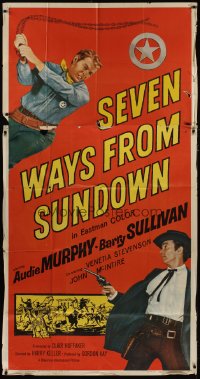 8b907 SEVEN WAYS FROM SUNDOWN 3sh 1960 fighting cowboys Audie Murphy & Barry Sullivan!