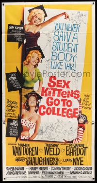 8b908 SEX KITTENS GO TO COLLEGE 3sh 1960 art of Van Doren, Tuesday Weld & Bardot's sister Mijanou!