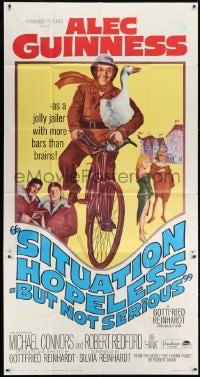 8b916 SITUATION HOPELESS-BUT NOT SERIOUS 3sh 1965 wacky art of Alec Guinness on bike with goose!