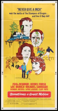 8b928 SOMETIMES A GREAT NOTION int'l 3sh 1971 art of Paul Newman, Henry Fonda, Lee Remick & Sarrazin!